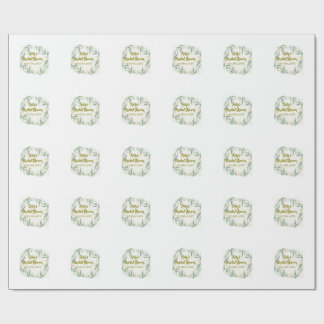 Green eucalyptus floral bridal shower name date go wrapping paper