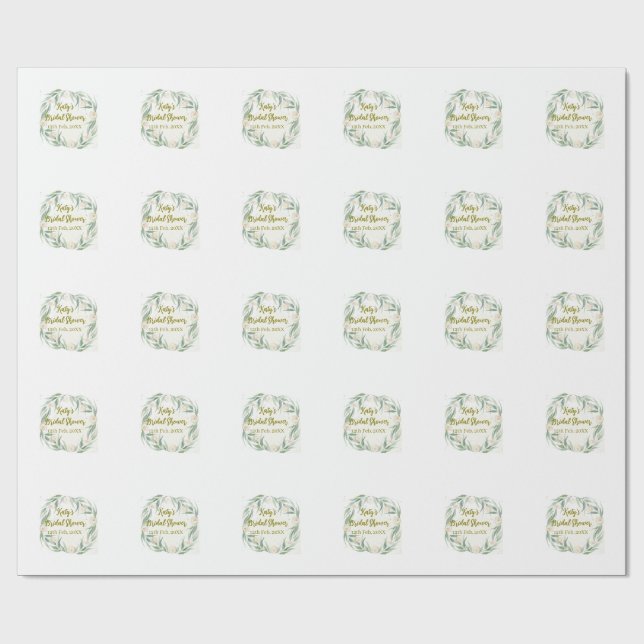 Green eucalyptus floral bridal shower name date go wrapping paper (Flat)