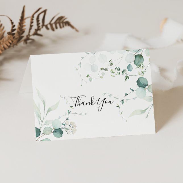 Green Eucalyptus Folded Wedding Thank You Card (Creator Uploaded)