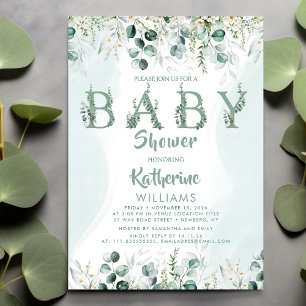 Green Eucalyptus Foliage Baby Shower Invitation