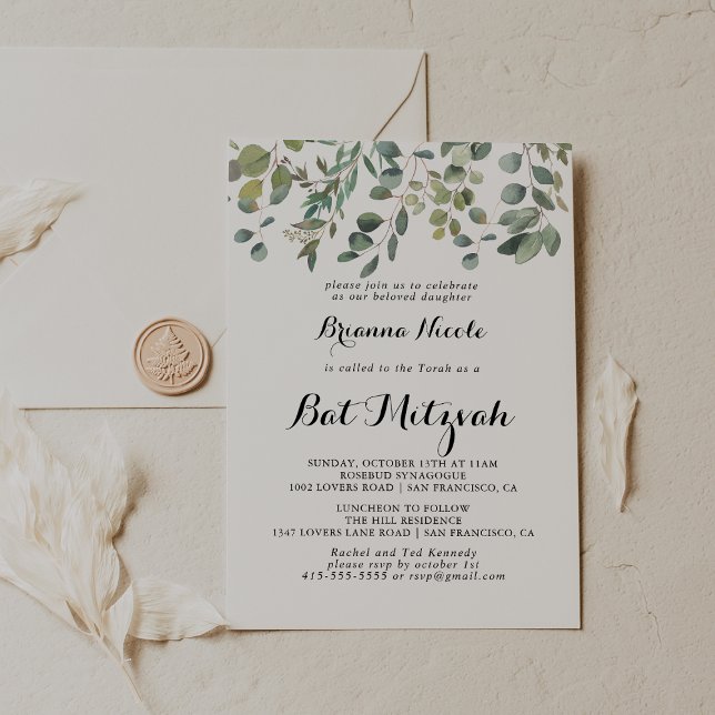 Green Eucalyptus Foliage Delight Bat Mitzvah Invitation (Creator Uploaded)