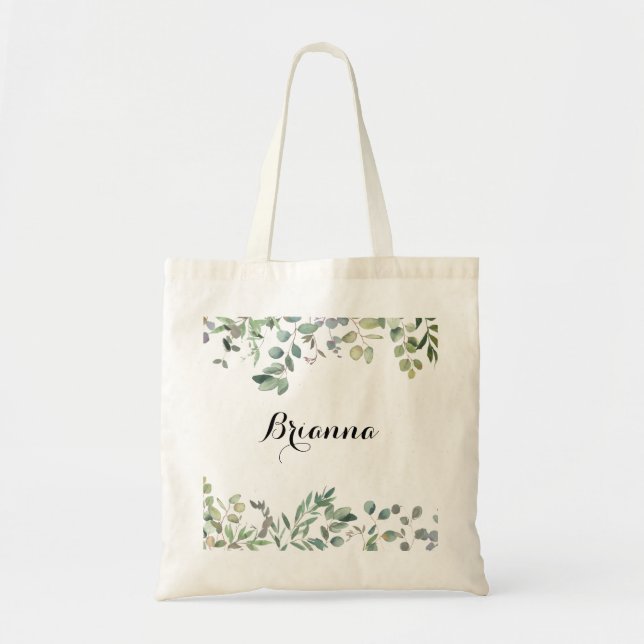 Green Eucalyptus Foliage Delight Bridesmaid Tote Bag (Front)