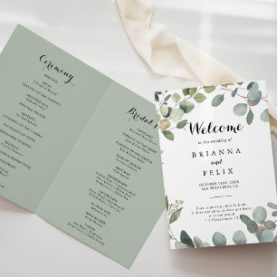 Green Eucalyptus Foliage Delight Folded Wedding Programme