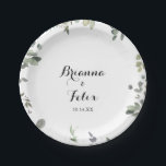 Green Eucalyptus Foliage Delight Wedding Cake Paper Plate<br><div class="desc">This green eucalyptus foliage delight wedding cake paper plate is perfect for a modern wedding reception. The design features botanical watercolor hand-drawn elegant eucalyptus,  inspiring natural beauty.

Make it your own by adding the names of the bride and groom and wedding date.</div>
