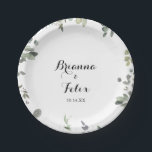 Green Eucalyptus Foliage Delight Wedding Cake Paper Plate<br><div class="desc">This green eucalyptus foliage delight wedding cake paper plate is perfect for a modern wedding reception. The design features botanical watercolor hand-drawn elegant eucalyptus,  inspiring natural beauty.

Make it your own by adding the names of the bride and groom and wedding date.</div>