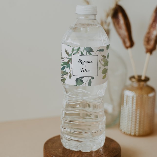 Green Eucalyptus Foliage Delight Wedding Water Bottle Label (Creator Uploaded)