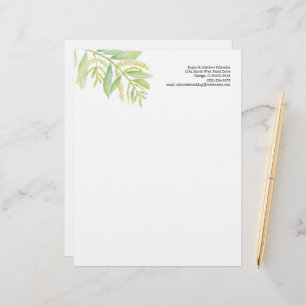 Green eucalyptus foliage flowers watercolor art custom letterhead