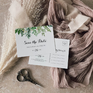 Green Eucalyptus Foliage Horizontal Save the Date Postcard