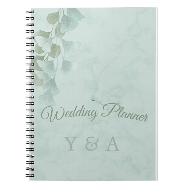 Green Eucalyptus Foliage Modern Marble Wedding Notebook (Front)