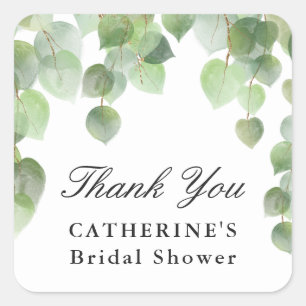 Green Eucalyptus Foliage, Thank You, Favour Square Sticker