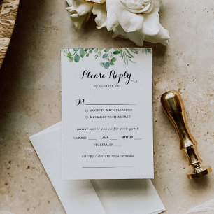 Green Eucalyptus Foliage Wedding Menu Choice RSVP