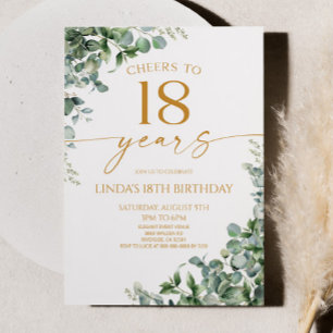 Green Eucalyptus Gold 18th Birthday Party Invitation