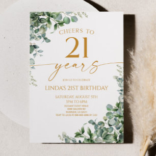 Green Eucalyptus Gold 21st Birthday Party Invitation