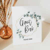 Green Eucalyptus Gold Frame Guest Book Sign