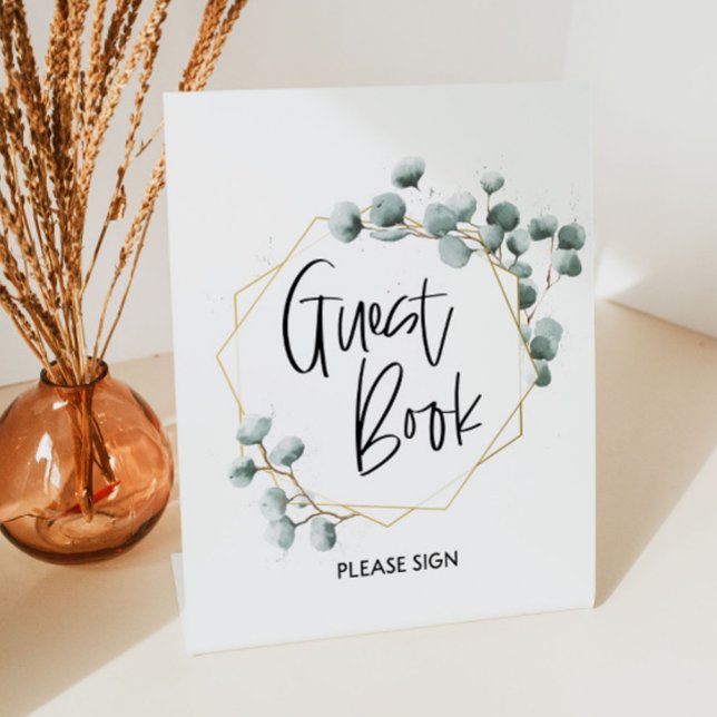 Green Eucalyptus Gold Frame Guest Book Sign (Creator Uploaded)
