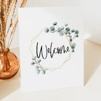 Green Eucalyptus Gold Frame Mini Welcome Sign