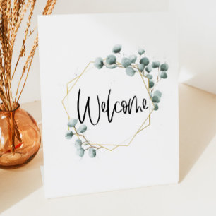 Green Eucalyptus Gold Frame Mini Welcome Sign
