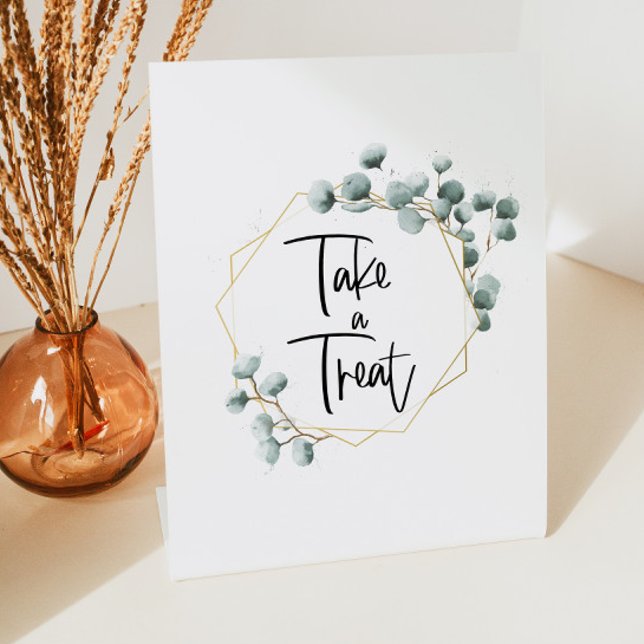 Green Eucalyptus Gold Frame Take A Treat Sign (Creator Uploaded)