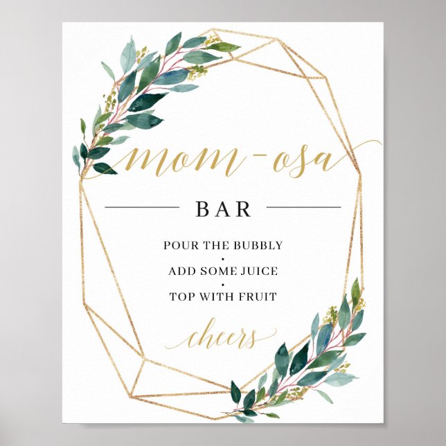 Green eucalyptus gold geometric mum-osa bar sign (Front)
