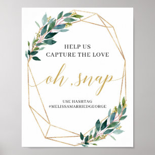 Green eucalyptus gold oh snap boho wedding sign