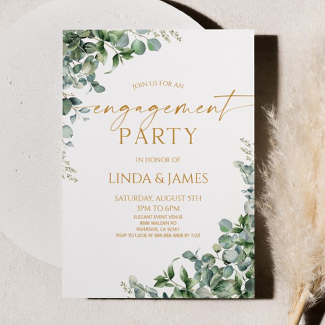 Green Eucalyptus Gold Wedding Engagement Party Invitation (Creator Uploaded)