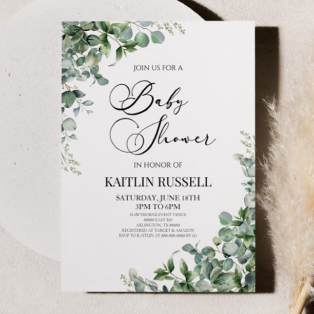 Green Eucalyptus Greenery Botanical Baby Shower Invitation (Creator Uploaded)
