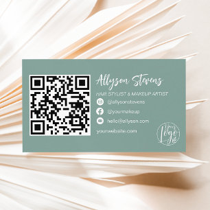 Green eucalyptus hair makeup photo logo qr code business card