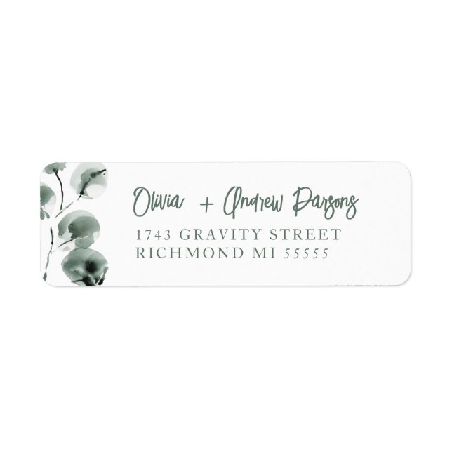 Green Eucalyptus Hand Lettered Script Address (Front)