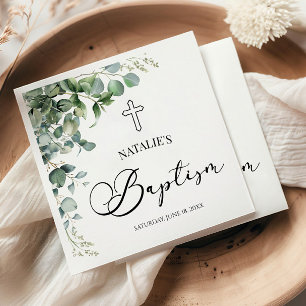 Green Eucalyptus Leaves Botanical Baptism Napkin