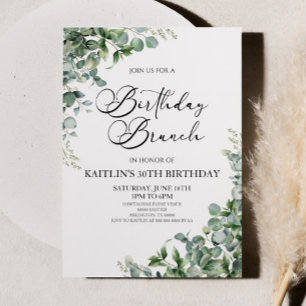 Green Eucalyptus Leaves Botanical Birthday Brunch Invitation