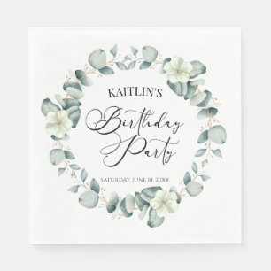 Green Eucalyptus Leaves Botanical Birthday Party Napkin