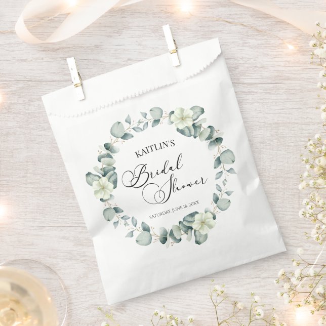 Green Eucalyptus Leaves Botanical Bridal Shower Favour Bags (Clipped)