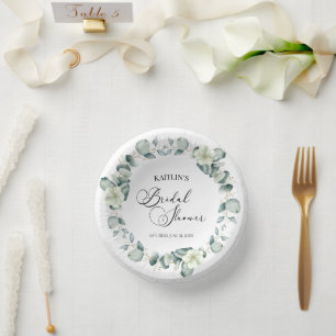 Green Eucalyptus Leaves Botanical Bridal Shower Paper Plate