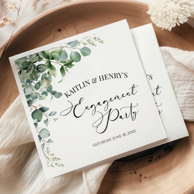 Green Eucalyptus Leaves Botanical Engagement Party Napkin (Creator Uploaded)