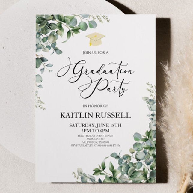 Green Eucalyptus Leaves Botanical Graduation Party Invitation (Creator Uploaded)