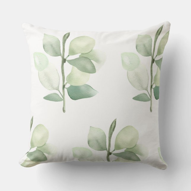 Green Eucalyptus Leaves,  delicate pastel decor Cushion (Front)