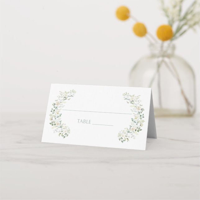 Green Eucalyptus Leaves Floral Wreath Wedding  Place Card (Front)