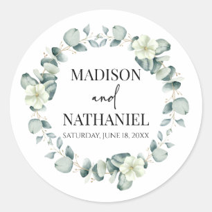 Green Eucalyptus Leaves Greenery Botanical Wedding Classic Round Sticker