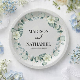 Green Eucalyptus Leaves Greenery Botanical Wedding Paper Plate