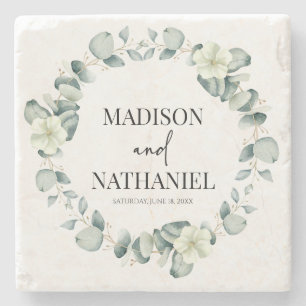 Green Eucalyptus Leaves Greenery Botanical Wedding Stone Coaster