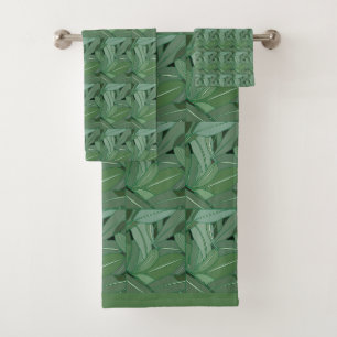 Green Eucalyptus Leaves Pattern  Bath Towel Set