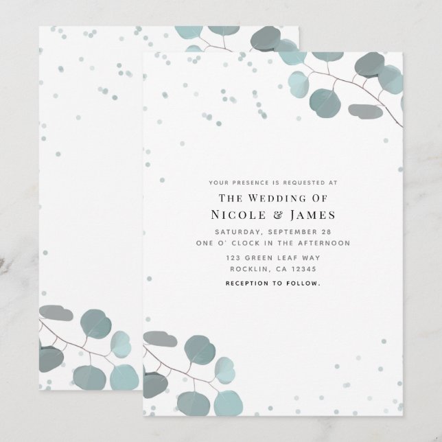 Green Eucalyptus Leaves Rustic Wedding Invitation (Front/Back)
