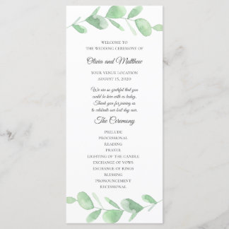 Green eucalyptus leaves. Simple Wedding Program Menu