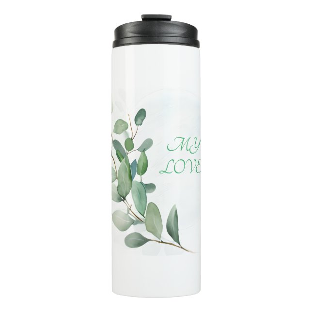 Green Eucalyptus Leaves Thermal Tumbler (Front)