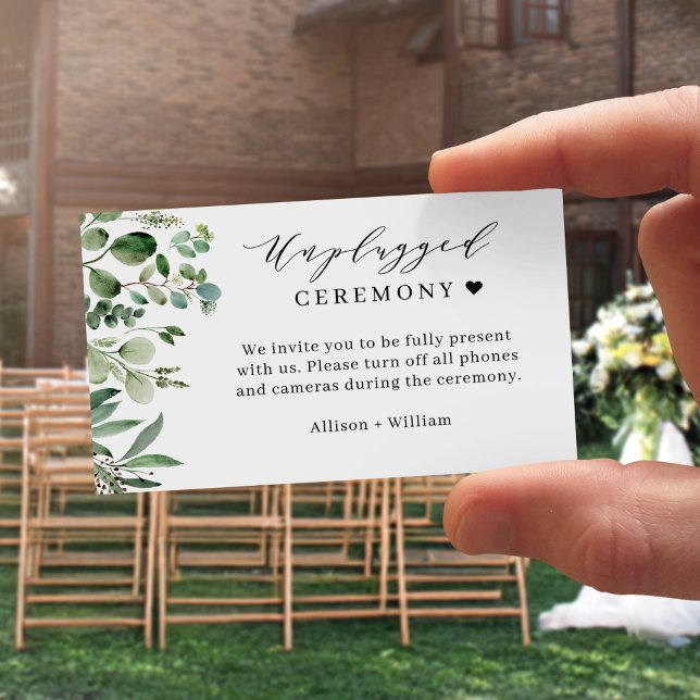 Green Eucalyptus Leaves Unplugged Wedding Ceremony Enclosure Card (Creator Uploaded)