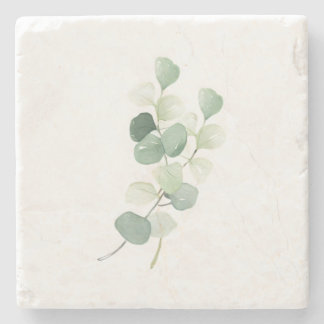 Green Eucalyptus Pastel Leaves Duvet Cover Stone Coaster