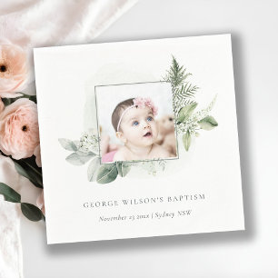 Green Eucalyptus Photo Foliage Cross Baptism Napkin