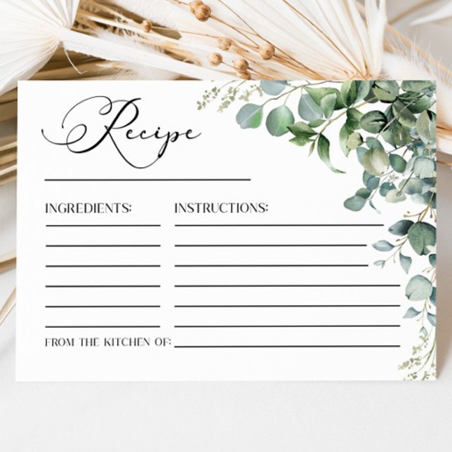Green Eucalyptus Plant Bridal Shower Recipe Cards (Creator Uploaded)