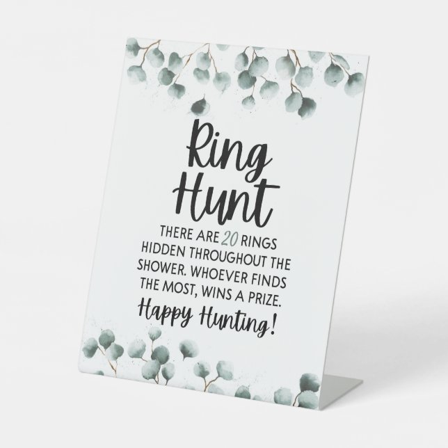 Green Eucalyptus Ring Hunt Bridal Shower Game Pedestal Sign (Front)
