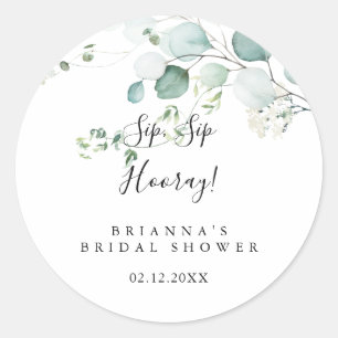Green Eucalyptus Sip Sip Hooray Bridal Shower Classic Round Sticker